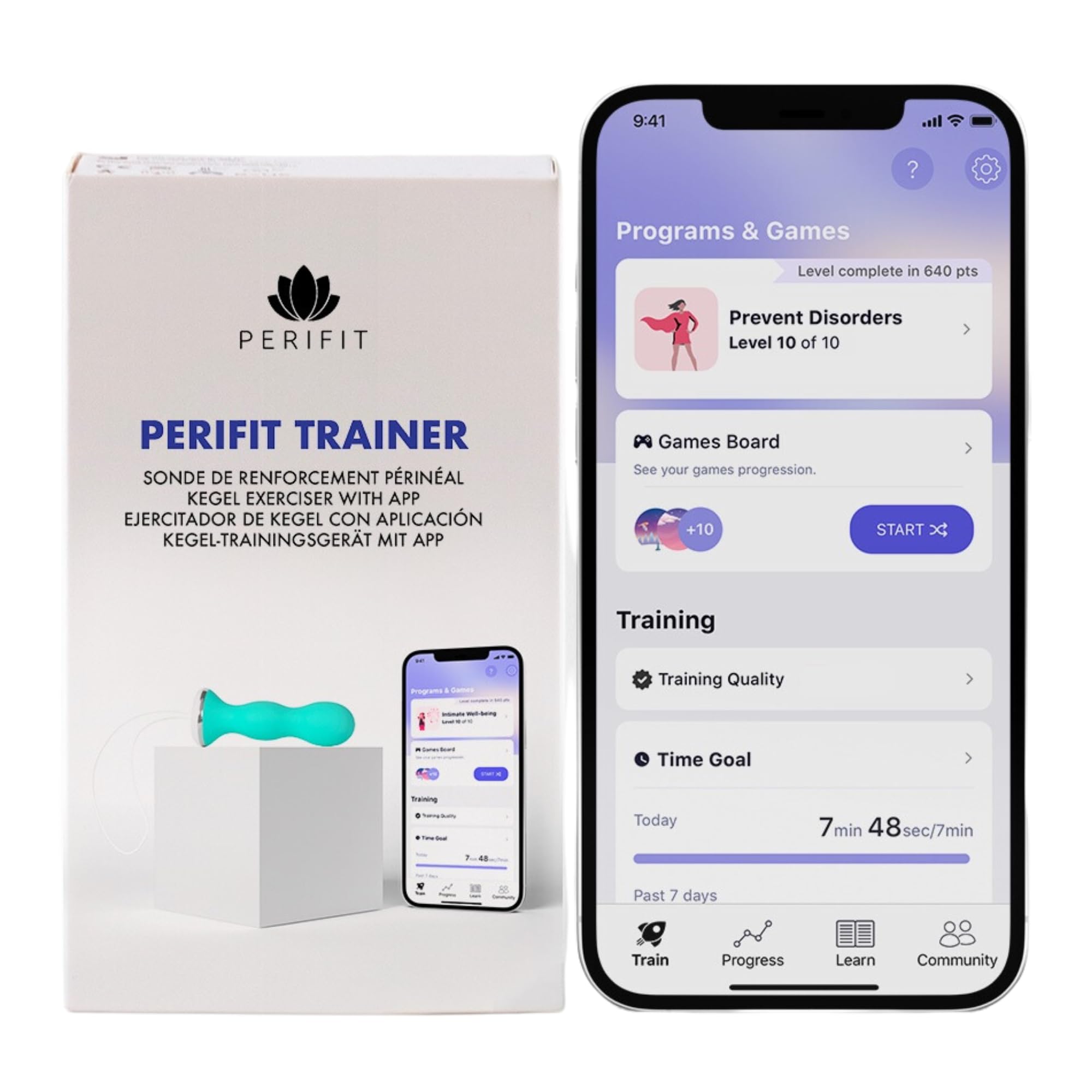 Perifit pelvic floor exerciser front view, compact design for comfortable use.