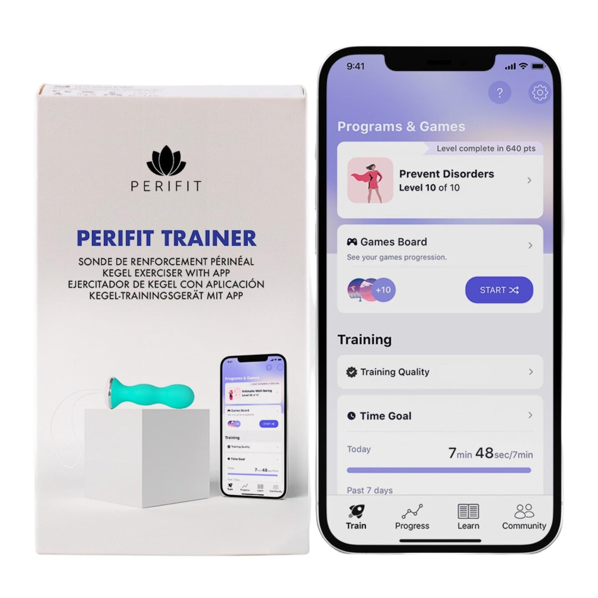 Perifit pelvic floor exerciser front view, compact design for comfortable use.
