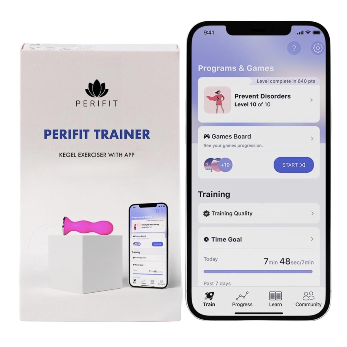 Perifit pink pelvic floor exerciser in hand for discreet home workouts