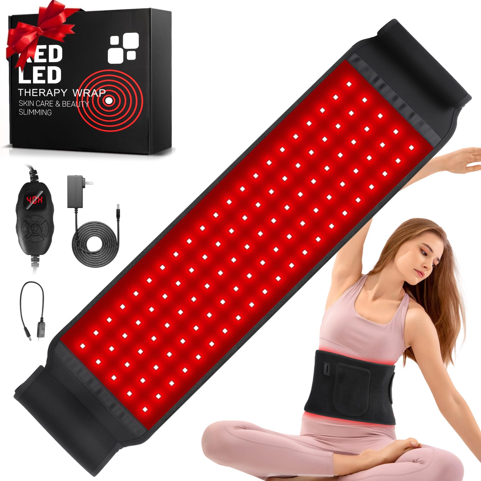 Peritour red light therapy belt worn at the waist for adjustable comfort during treatment.