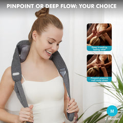 PERLEVI 6D kneading technology demonstrated for shoulder comfort.
