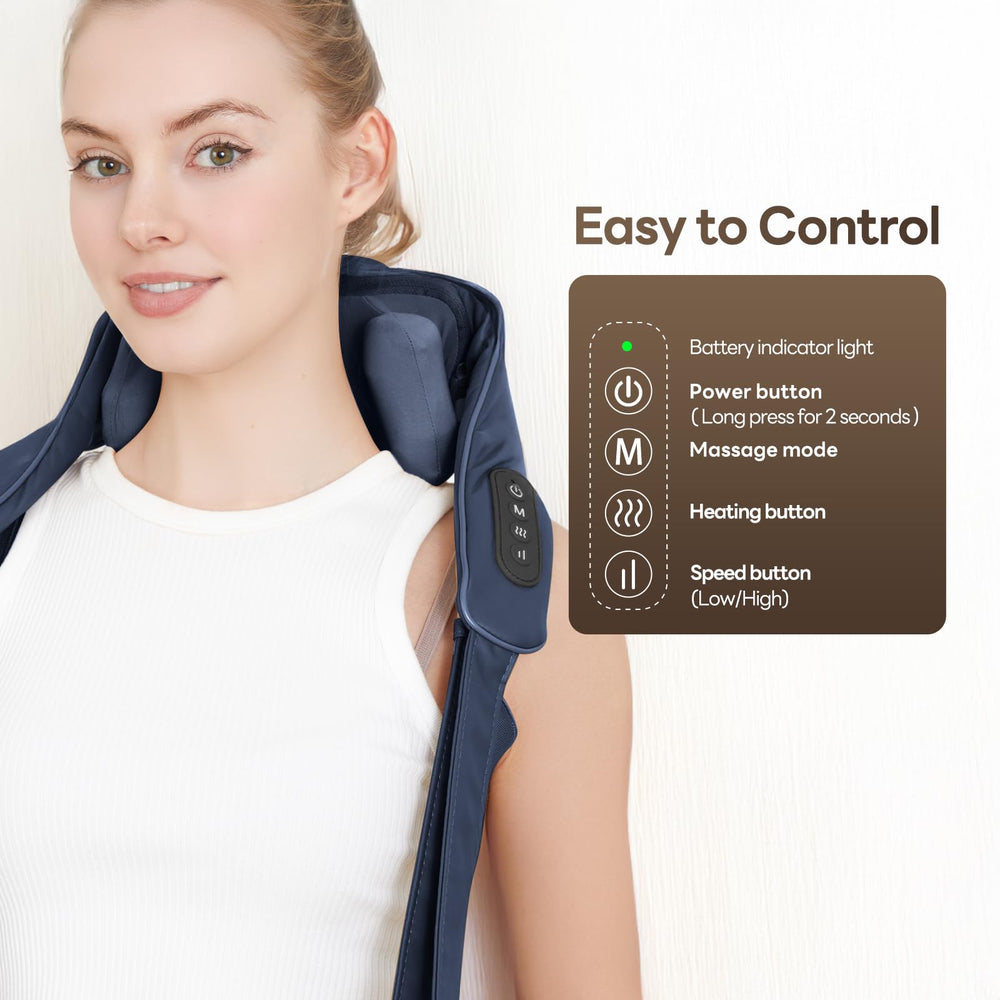 Cordless, rechargeable massager for on-the-go use anywhere.