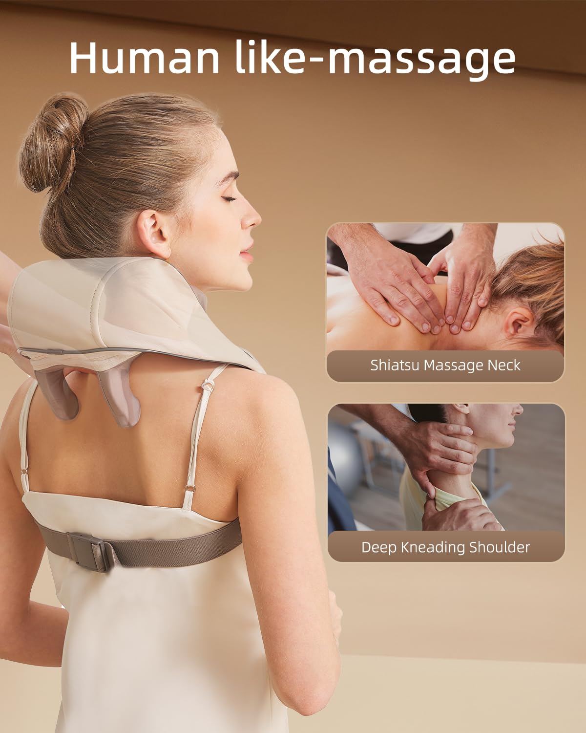 PERLEVI neck massager with heating function delivering deep warmth.