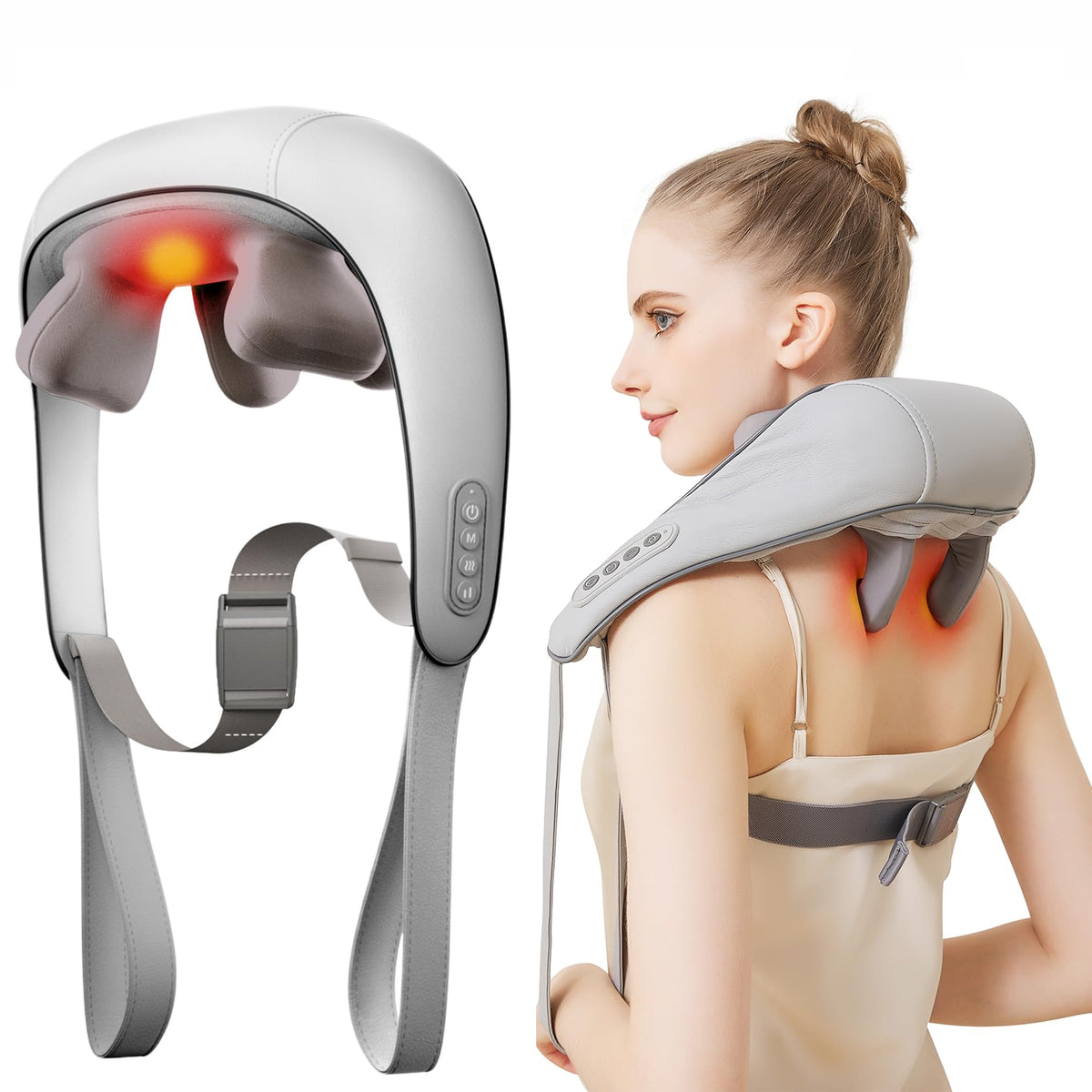 PERLEVI neck and shoulder massager front view with heat for deep relaxation at home