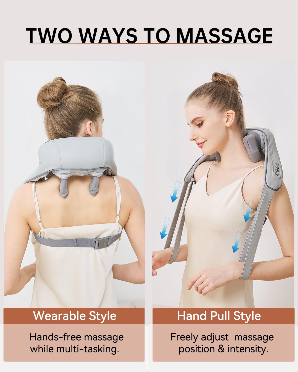 PERLEVI wearable neck massager in use for shoulder relief