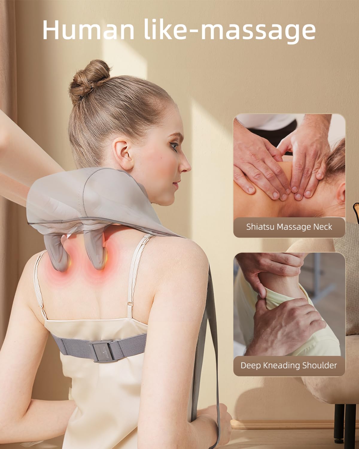 PERLEVI wrap-around design for hands-free neck and shoulder relief