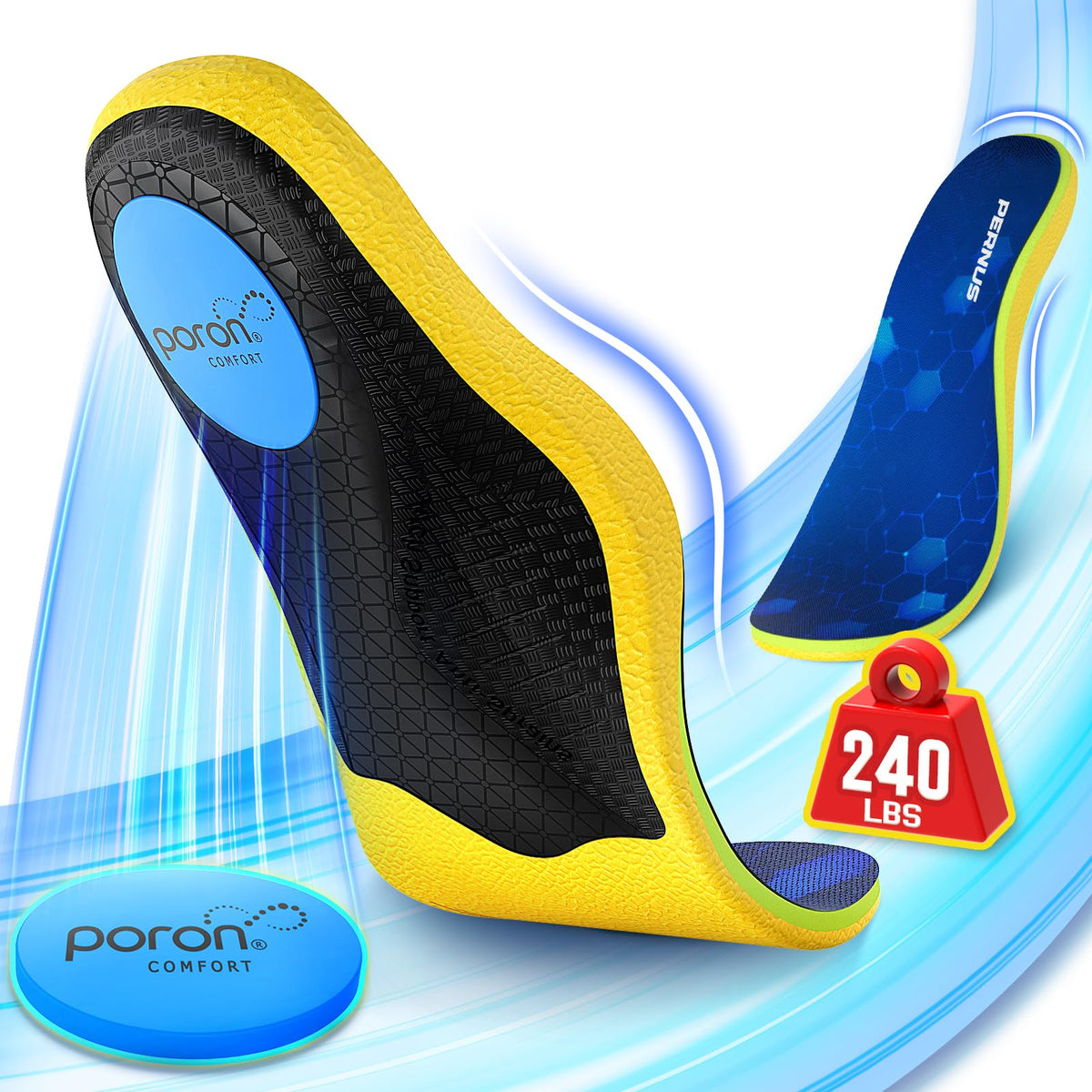 Pernus plantar fasciitis insoles with heavy-duty arch support for stable steps