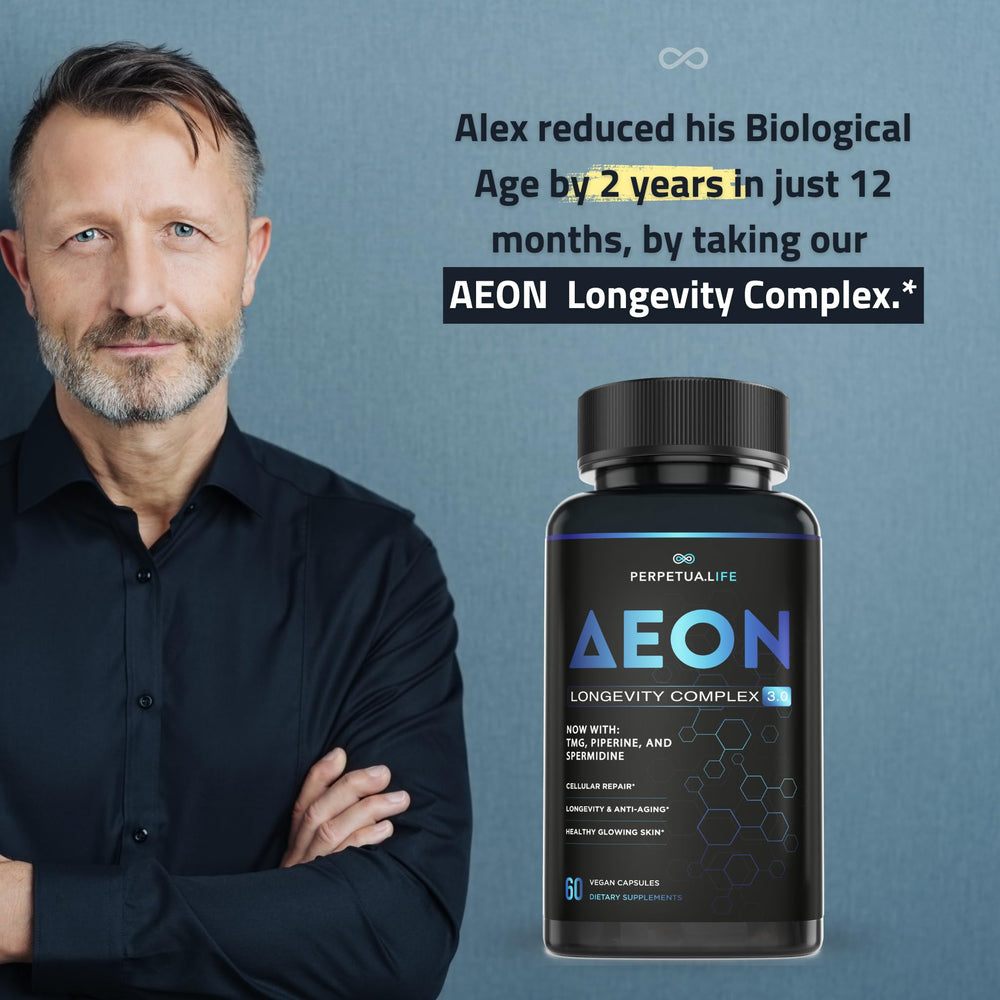 Lifestyle scene of someone taking AEON with water during morning routine.