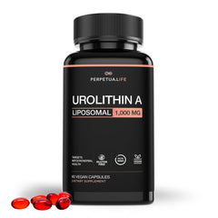 Perpetua Life Urolithin A Liposomal 1000mg bottle supports cellular health and energy.