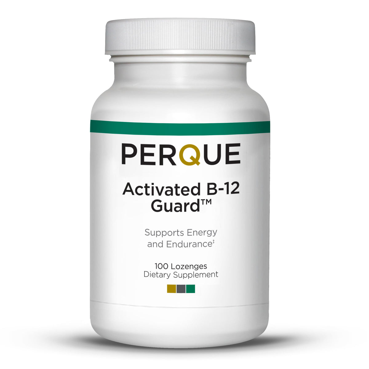 PERQUE Activated B-12 Guard bottle on shelf for daily supplementation.