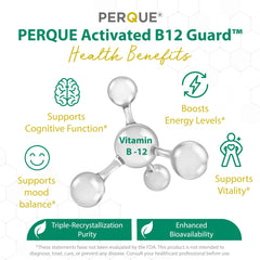 Label detail on PERQUE Activated B-12 Guard showing dosage and product type.