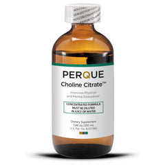 PERQUE Choline Citrate liquid bottle on shelf supports daily energy.
