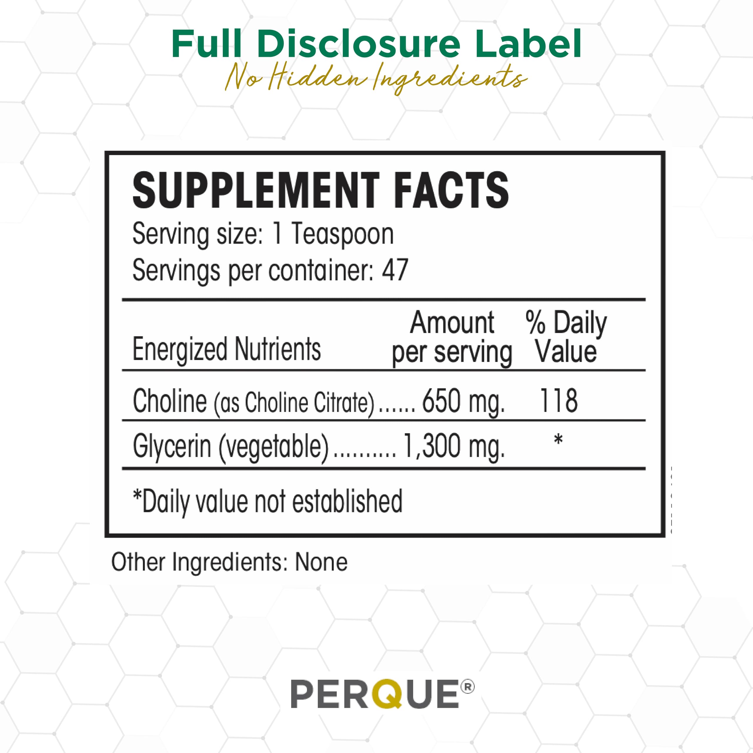 A serving of PERQUE Choline Citrate ready to mix into beverages.
