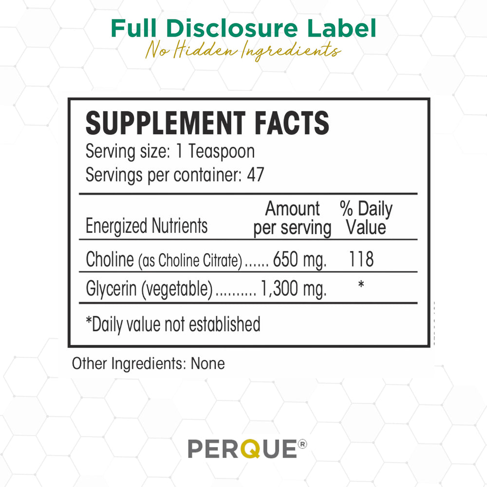 A serving of PERQUE Choline Citrate ready to mix into beverages.