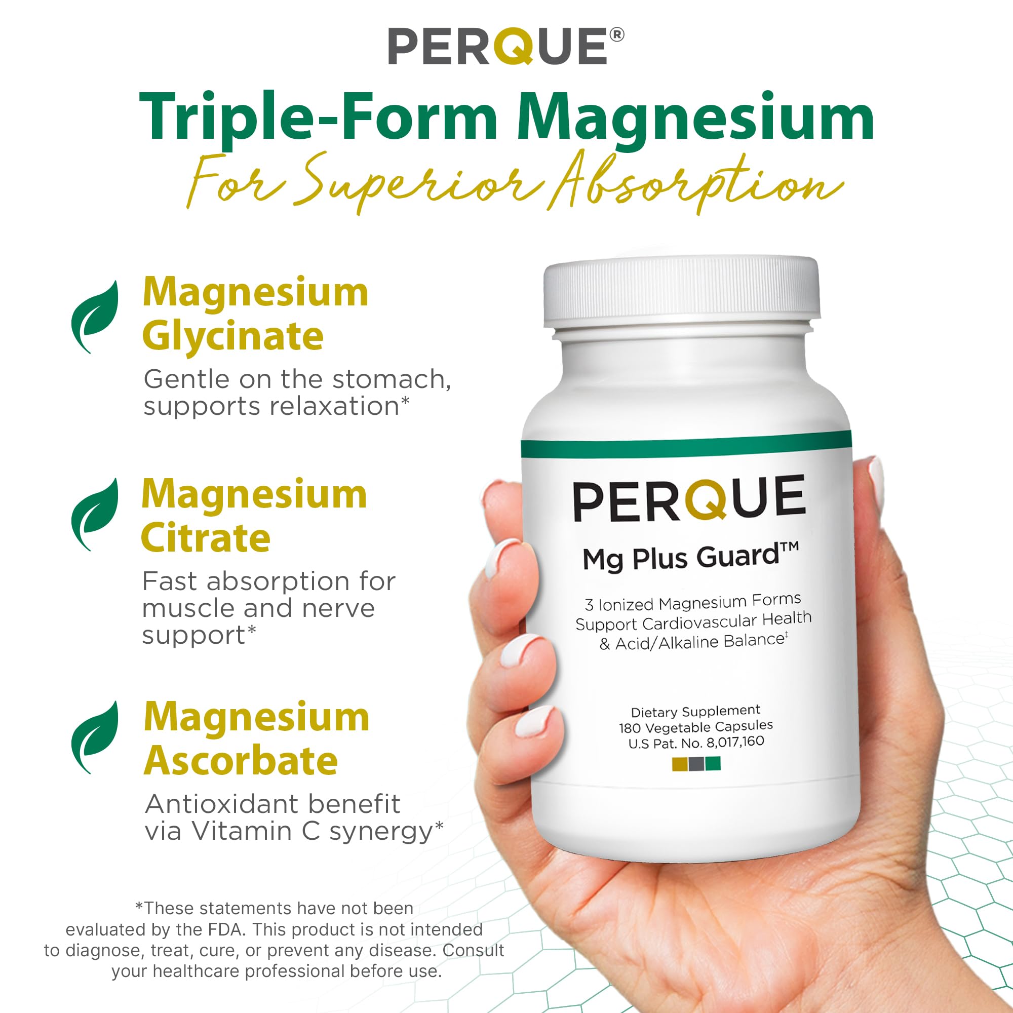 PERQUE Mg Plus Guard capsules designed for easy daily magnesium support