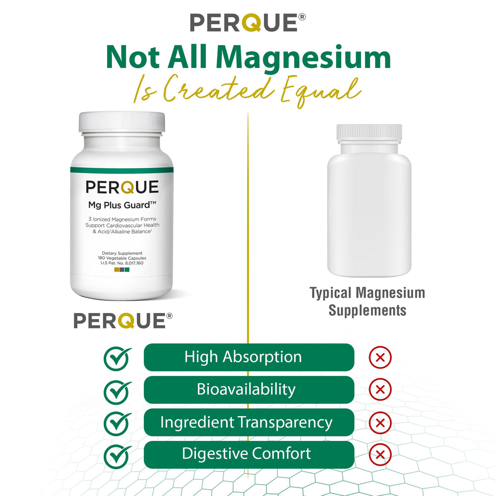 PERQUE Mg Plus Guard packaging on shelf emphasizing clean ingredients