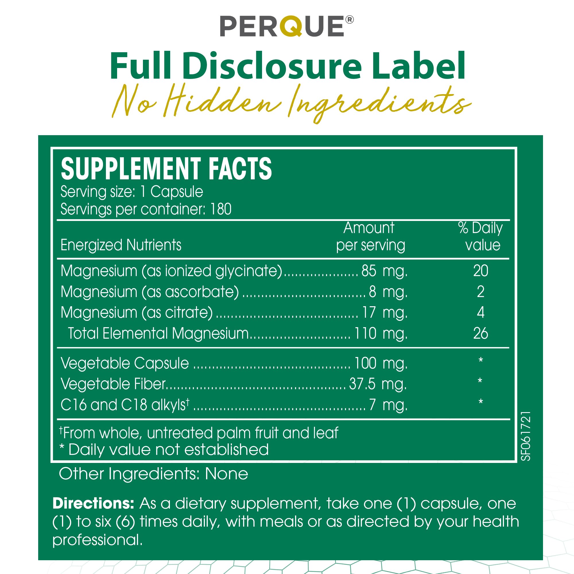PERQUE Mg Plus Guard pour illustrating simple daily dosing
