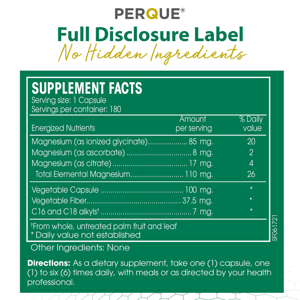 PERQUE Mg Plus Guard pour illustrating simple daily dosing