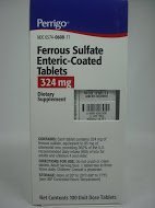 Perrigo Ferrous Sulfate enteric-coated red tablet for daily iron support and stomach-friendly use.