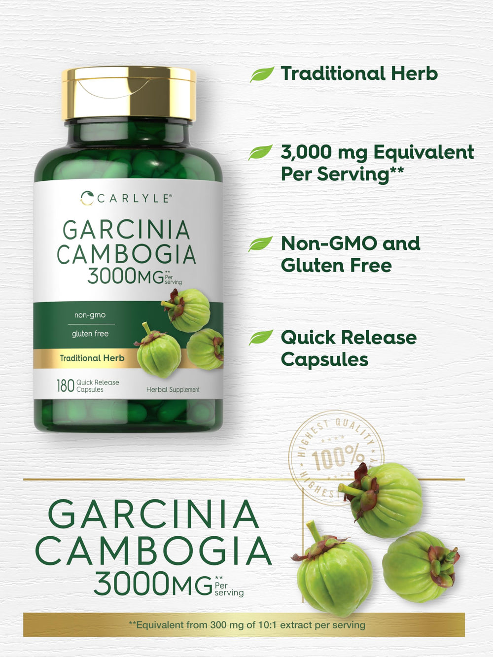 Persona sosteniendo la botella Carlyle Garcinia Cambogia para uso diario