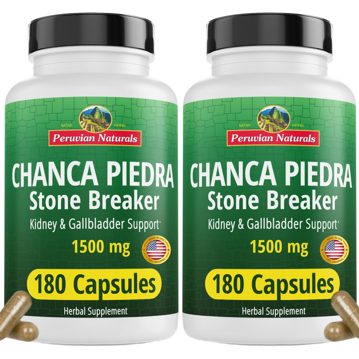 Peruvian Naturals Chanca Piedra bottle showcases daily kidney support for vegans.