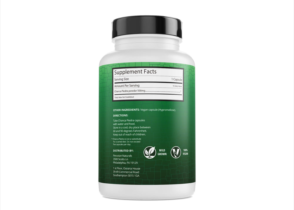 Peruvian Naturals Chanca Piedra capsules in hand illustrating compact daily wellness support