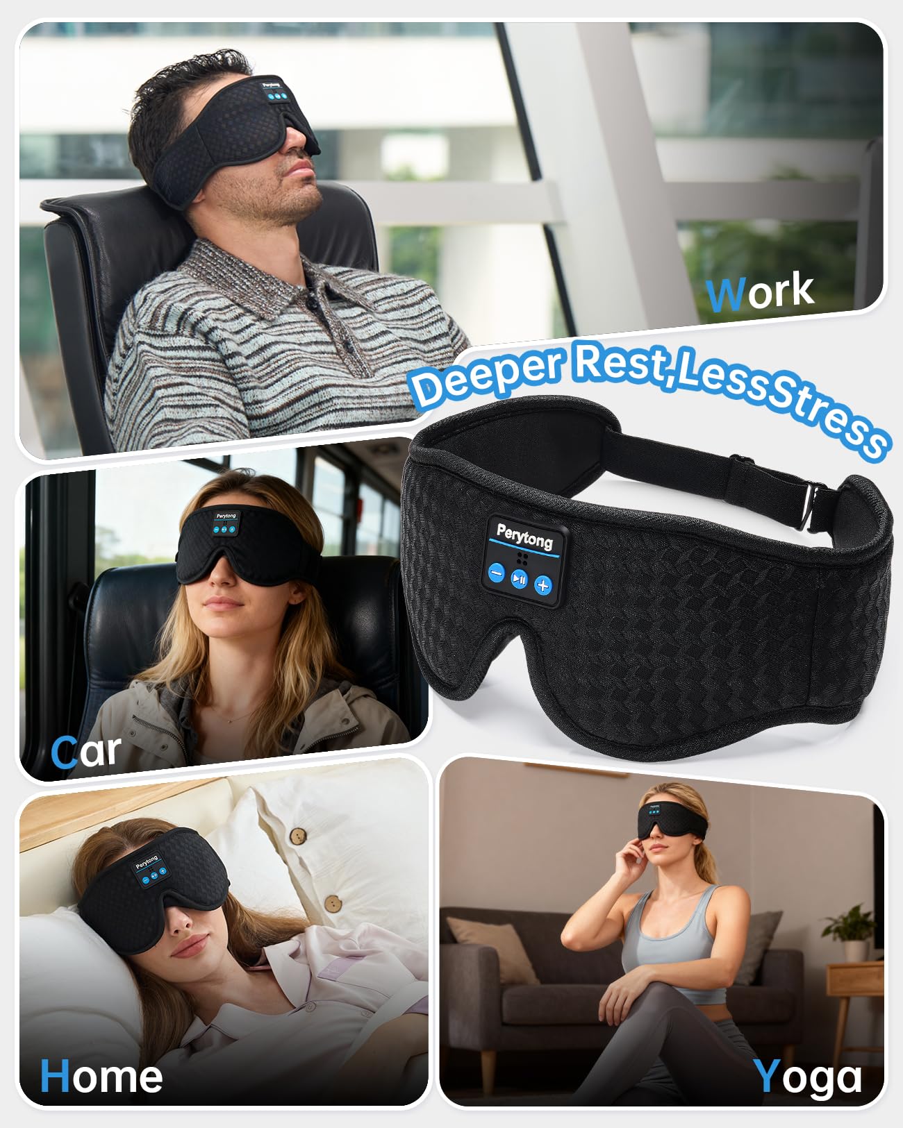 Perytong built-in earphones integrated with eye mask for convenience