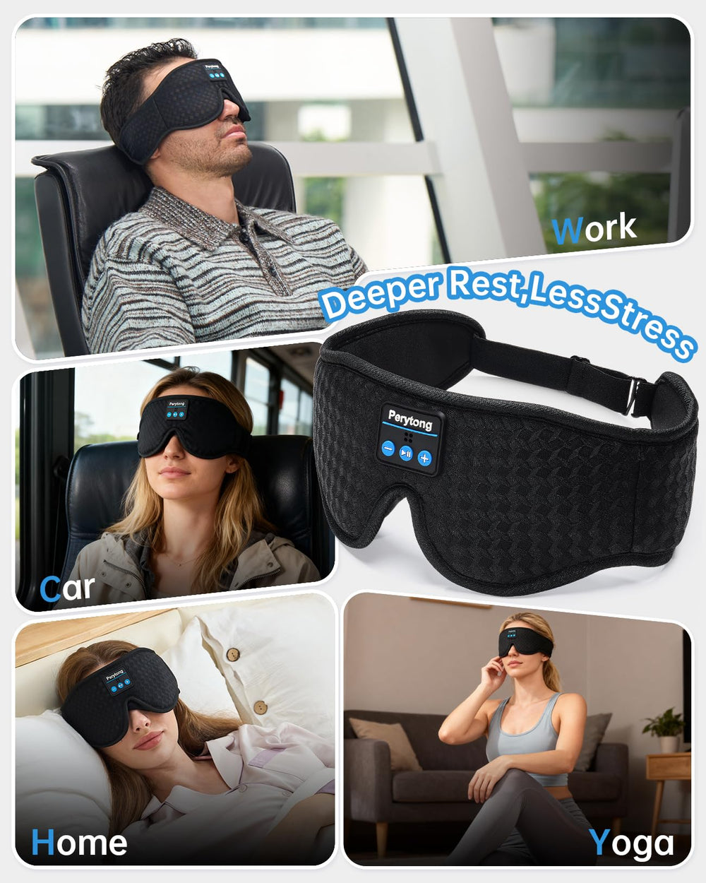 Perytong built-in earphones integrated with eye mask for convenience