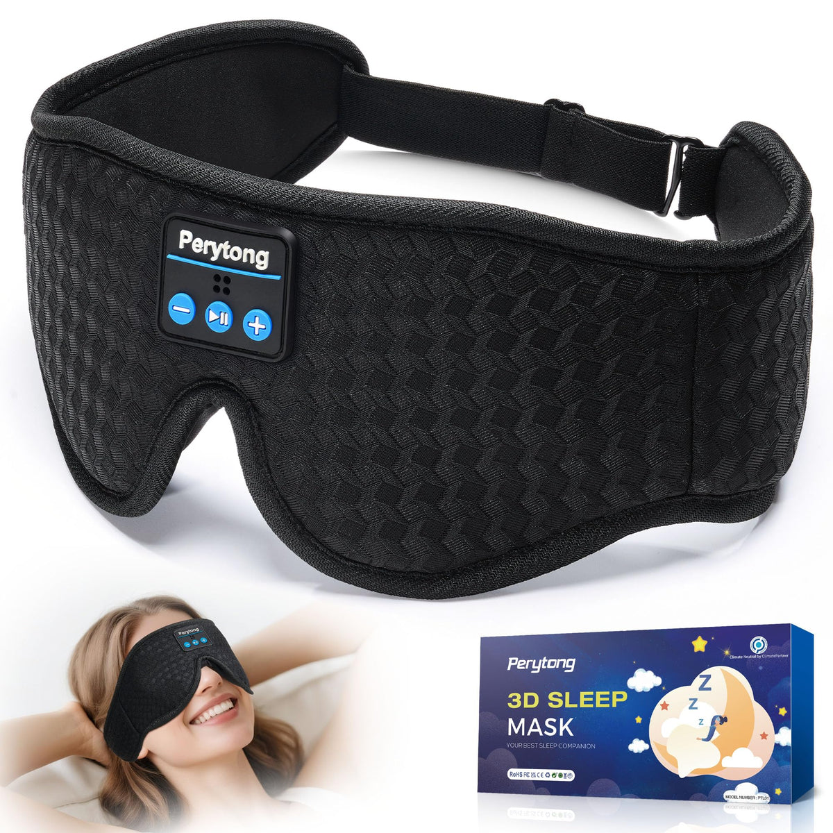 Perytong sleep mask with contoured 3D design for comfortable travel rest