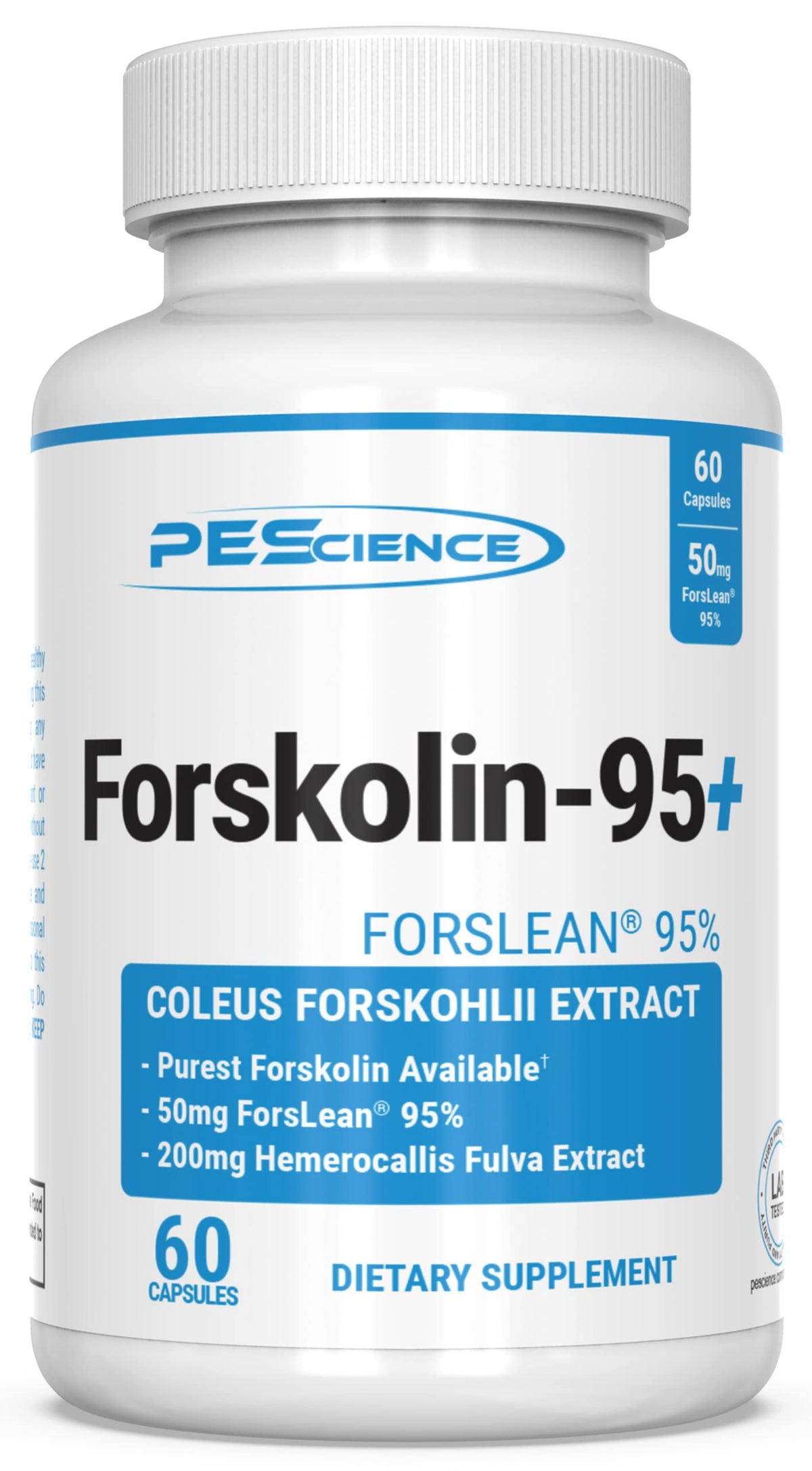 PEScience Forskolin-95 bottle front highlights high-purity extract for energy support.