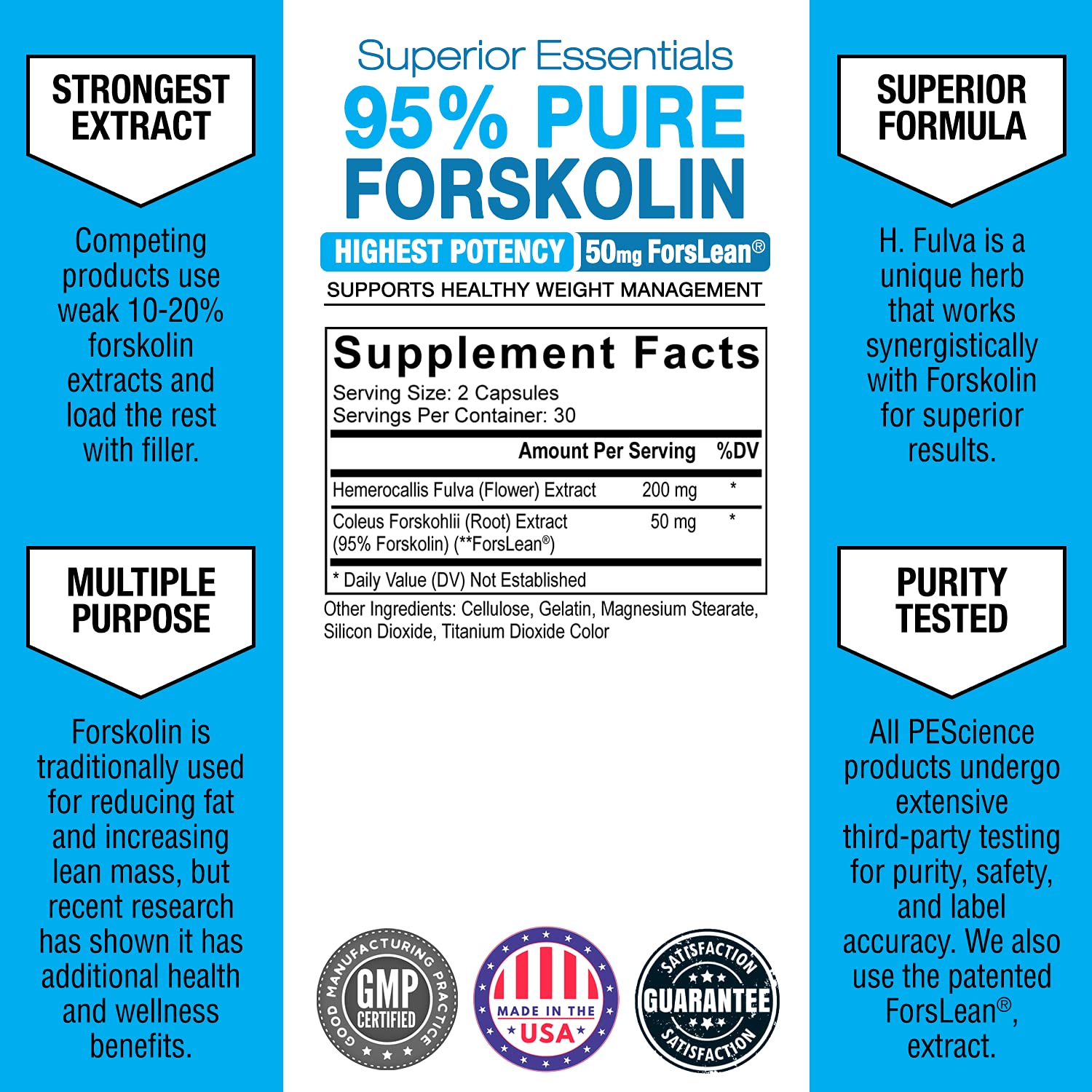 PEScience Forskolin-95 capsules pack demonstrates convenient daily supplementation.