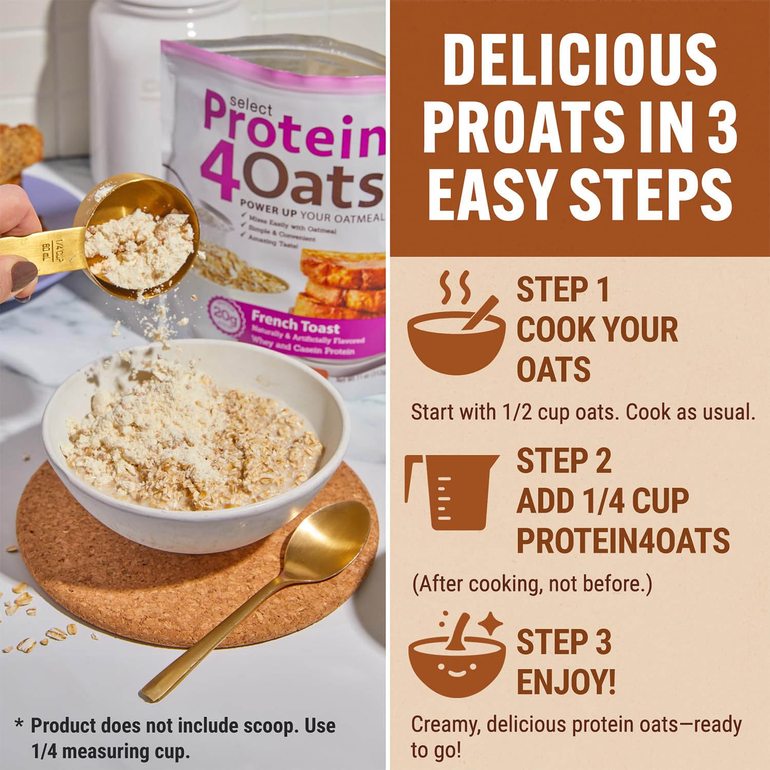 Desayuno proteico con Protein4Oats, ideal para energía sostenida por la mañana.