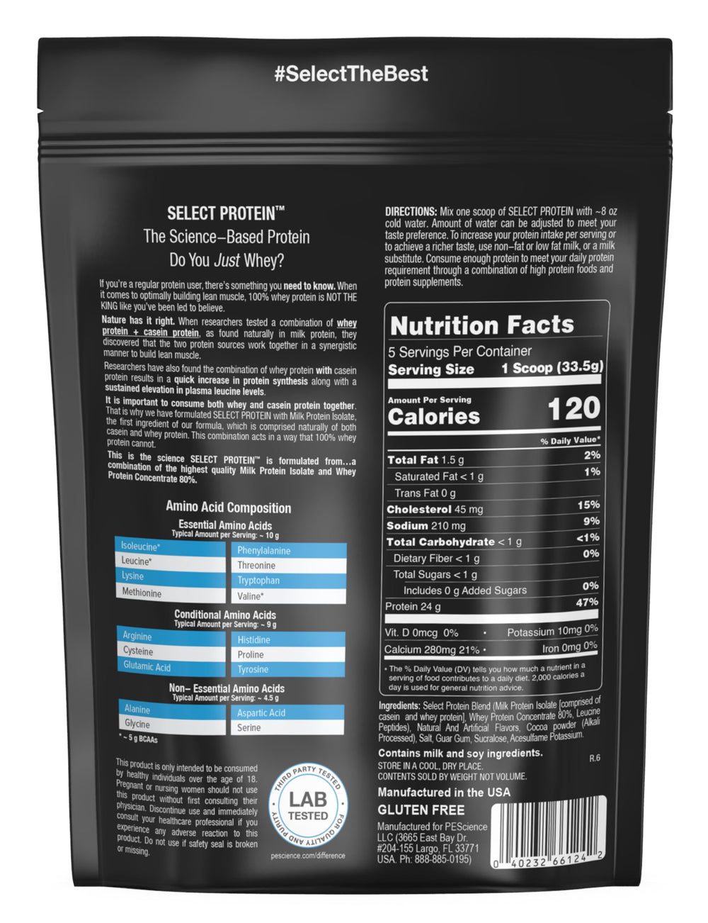 PEScience Select Packaging Box communicates quality and gluten-free formulation.