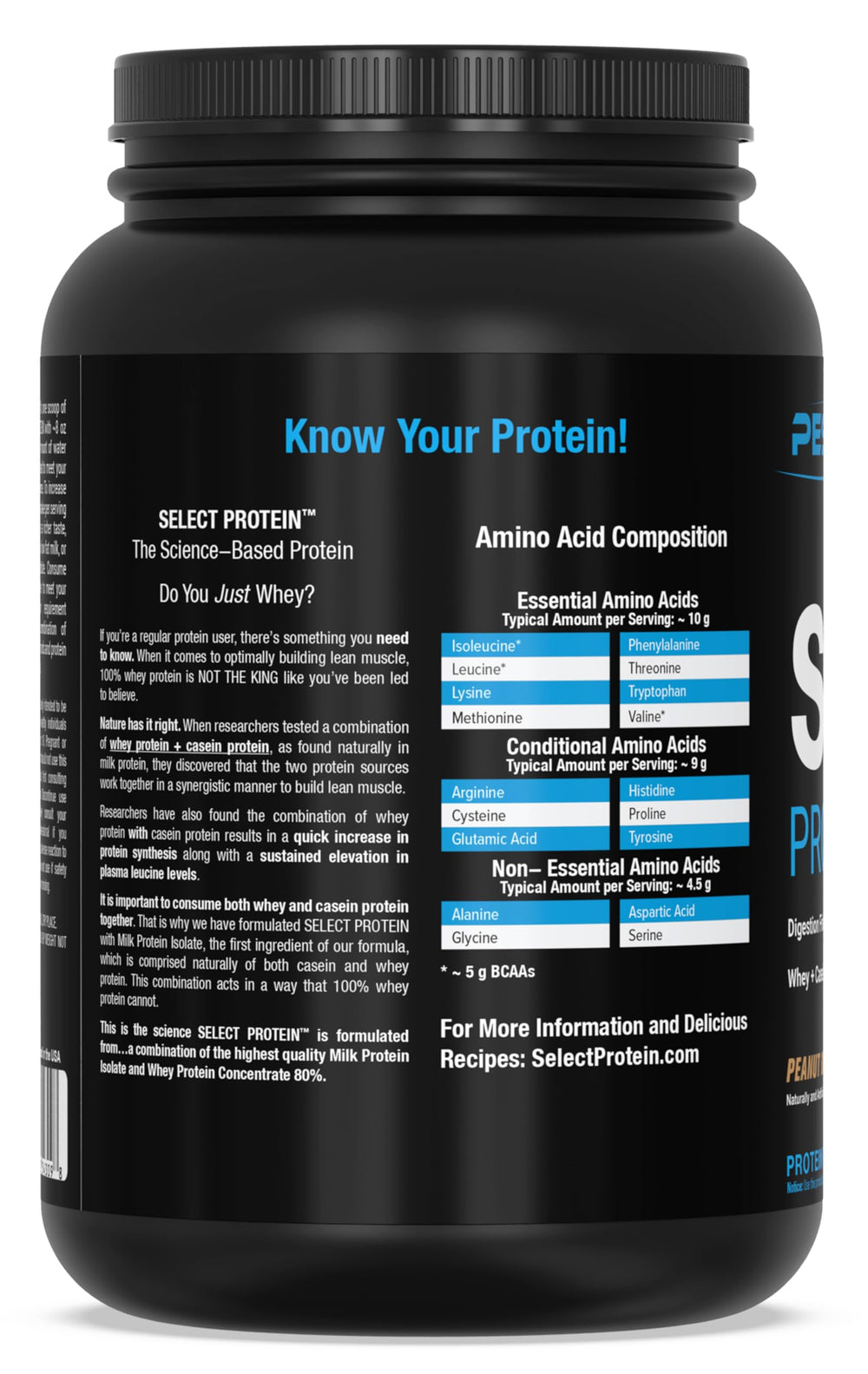 PEScience Select Protein gluten-free certification on packaging