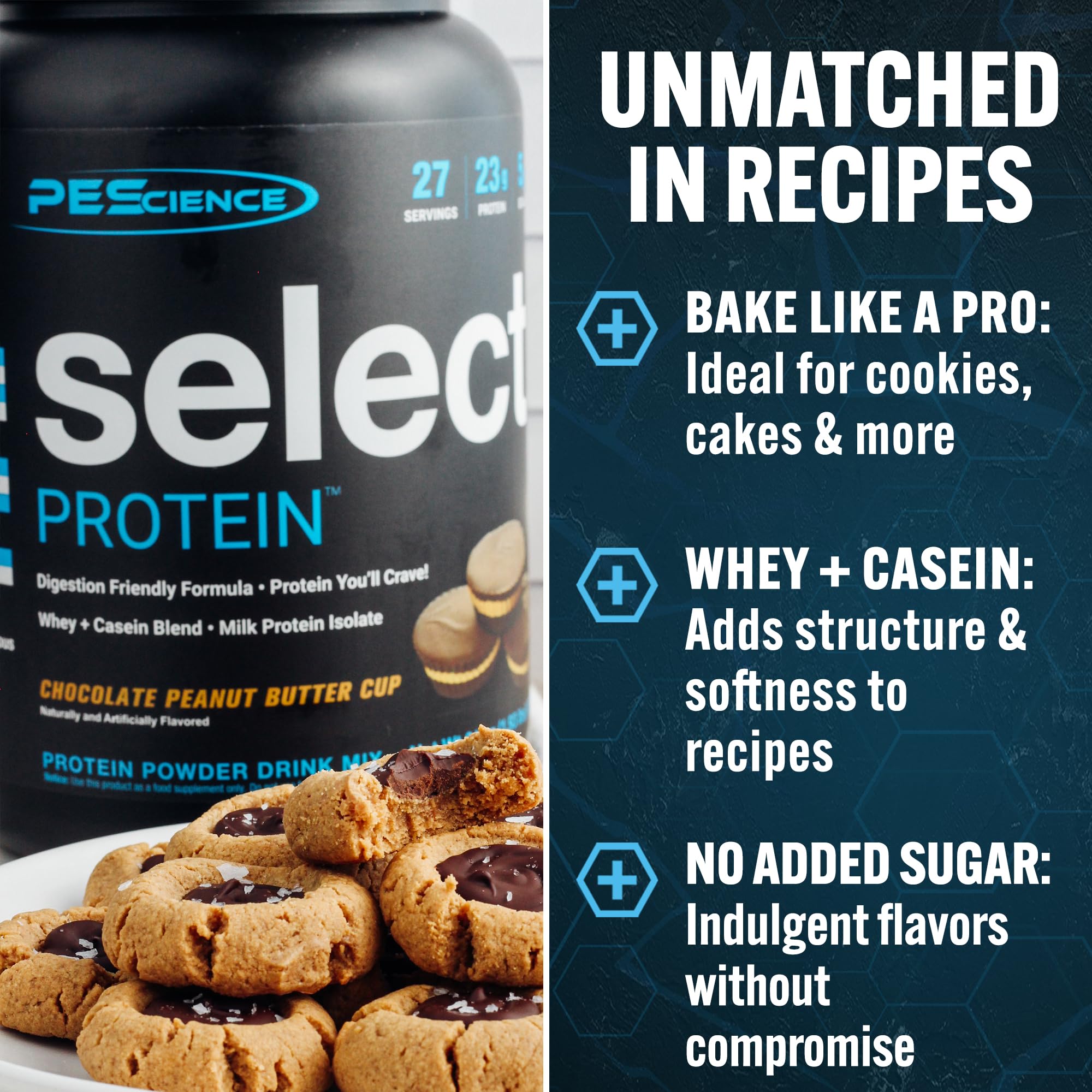 Chilled PEScience Select shake with chocolate peanut butter cup flavor for keto-friendly snacks