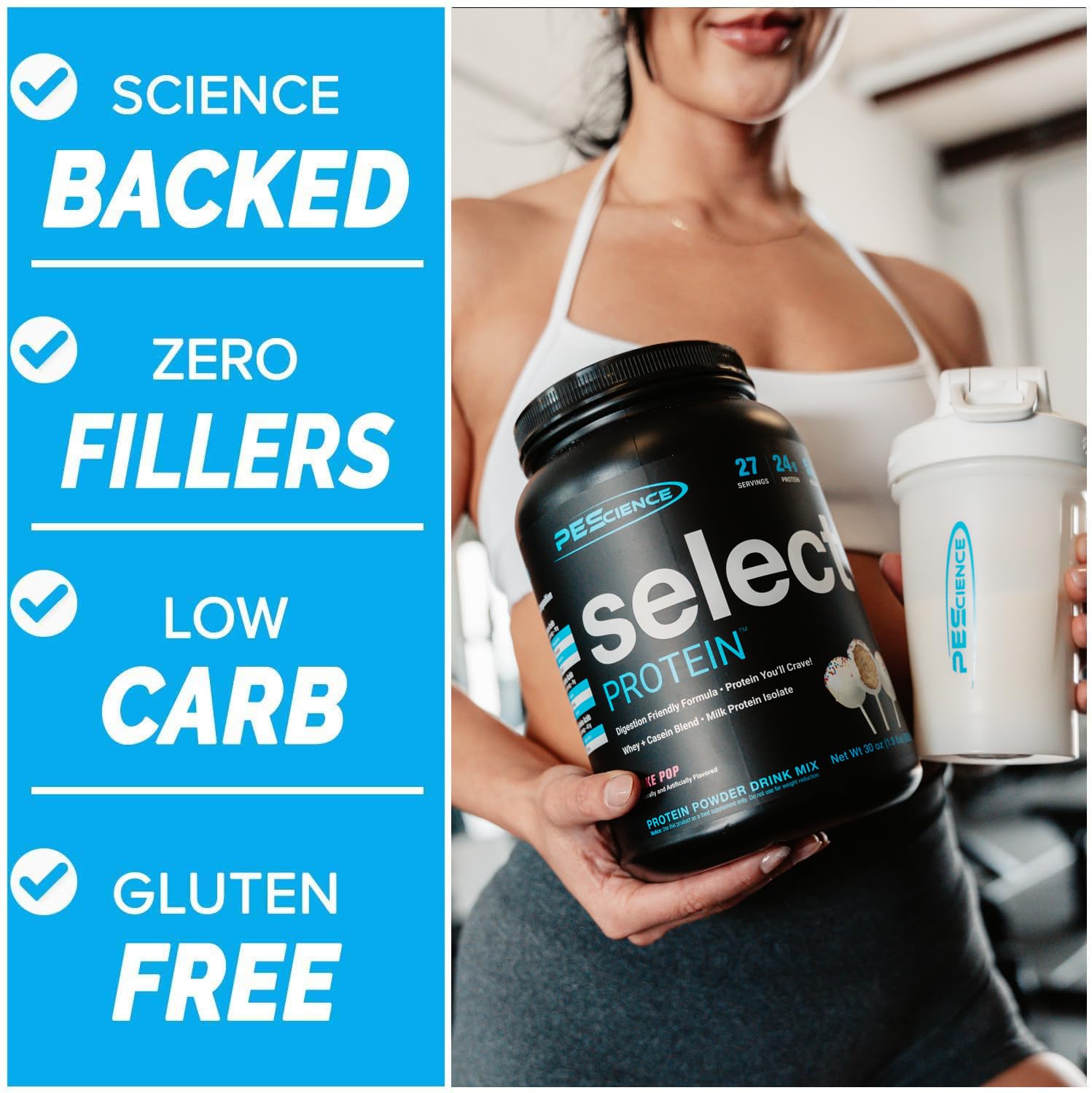 PEScience Select packaging on a kitchen counter for keto friendly shakes