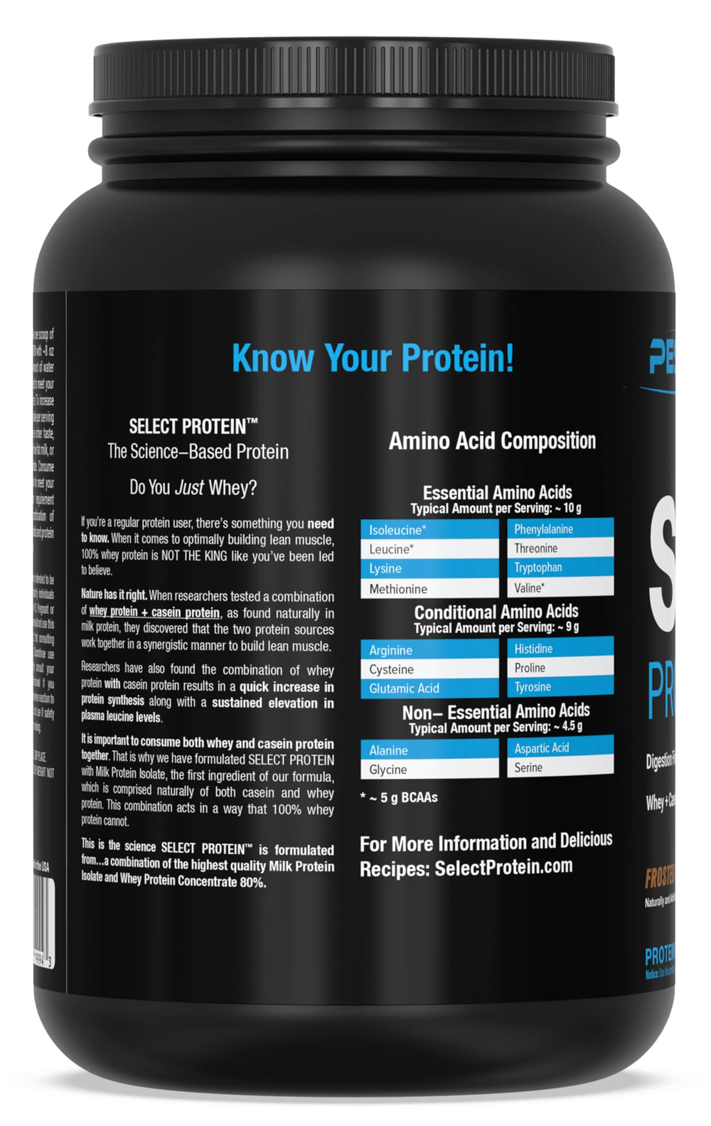 PEScience Select Protein Powder nutrition-panel-closeup validates keto-friendly, gluten-free claims