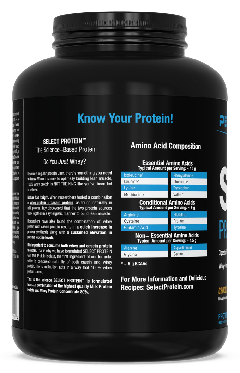 PEScience Select protein scoop for precise serving.