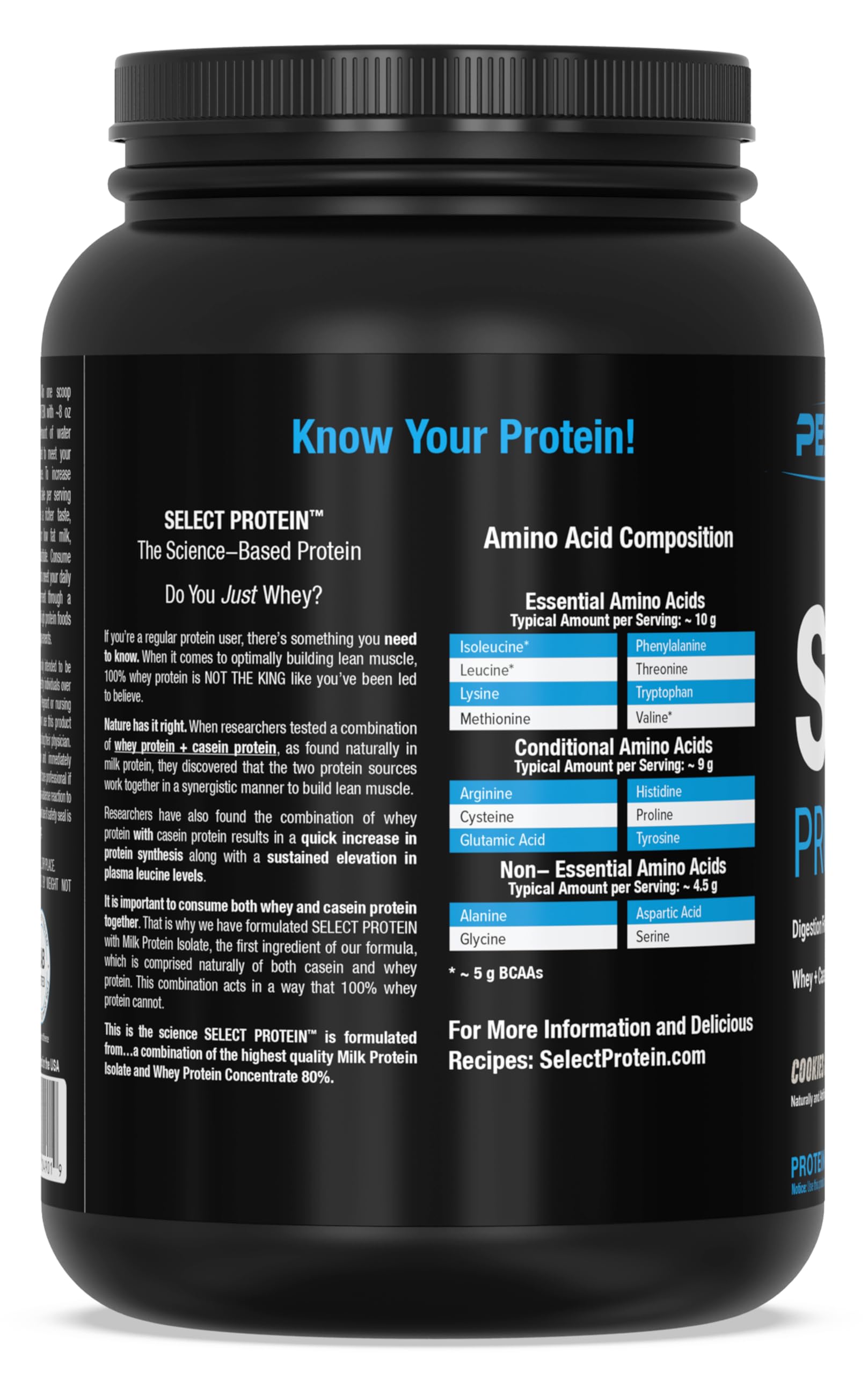 Ready-to-mix PEScience Select shake shown with a glass of water.