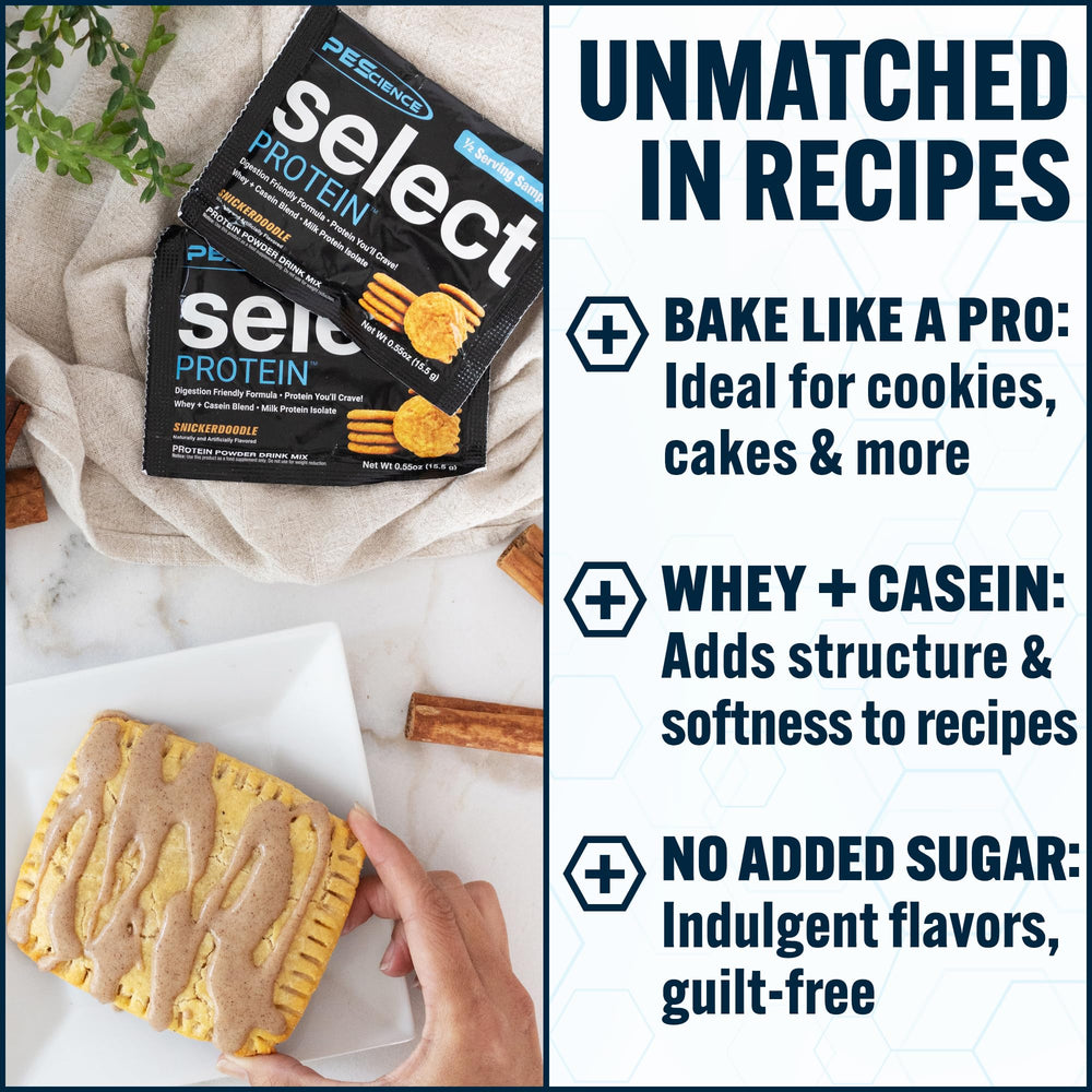 PEScience Select Snickerdoodle bottle on shelf emphasizes keto-friendly protein.