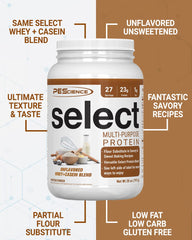 PEScience Select unflavored protein scoop pouring for easy mixing in beverages