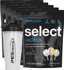 PEScience Select variety pack front label showing five flavors for versatile protein options.