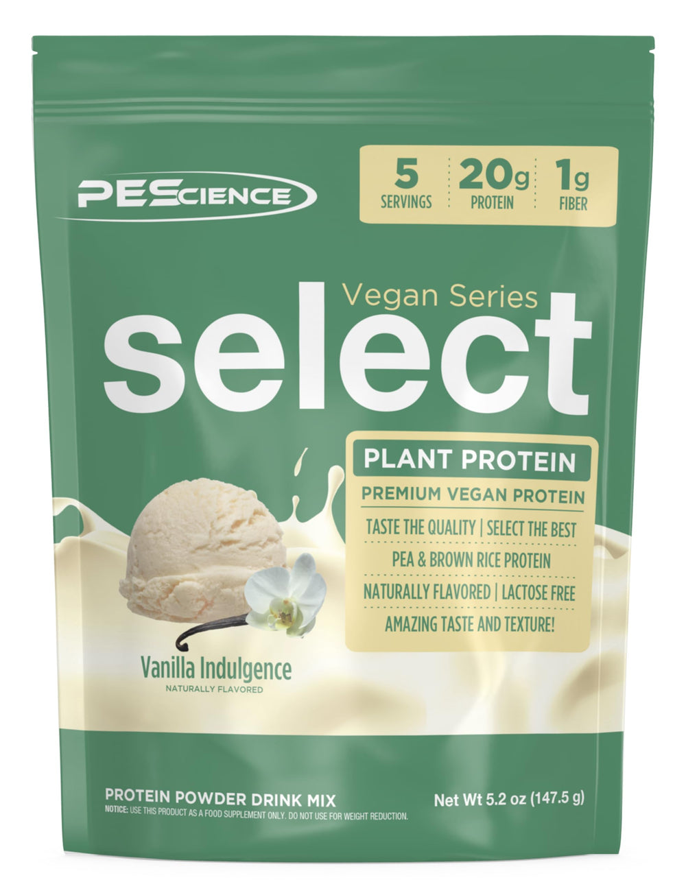 PEScience Select Vegan Vanilla Indulgence bottle for versatile post-workout protein