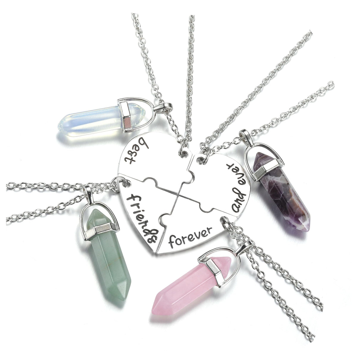 PESOENTH BFF four-piece puzzle heart necklace set for friendship celebration.