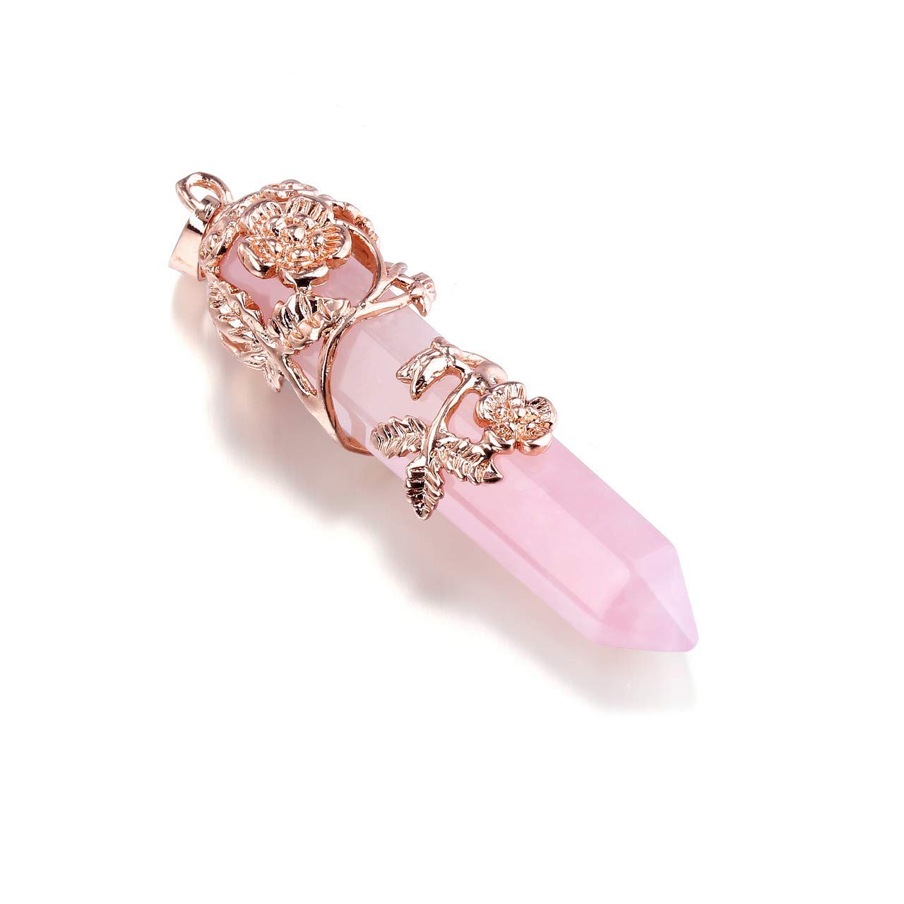 PESOENTH hexagonal rose quartz pendant features faceted crystal shine.