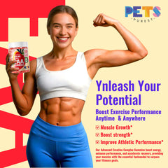 Pets Purest EAA Gummies non-GMO and gluten-free badge visible on label