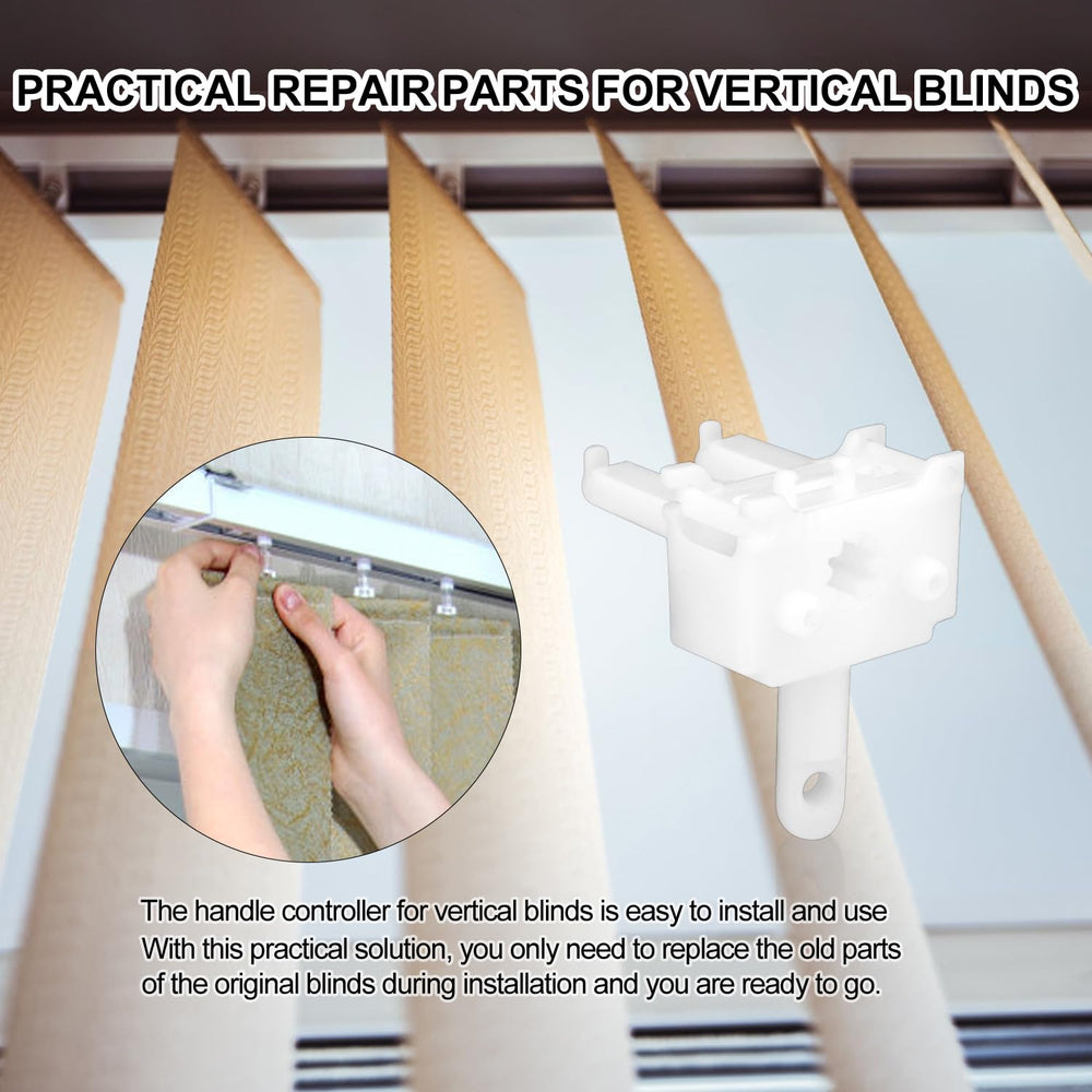 Two-piece pack provides spare parts for vertical blinds.