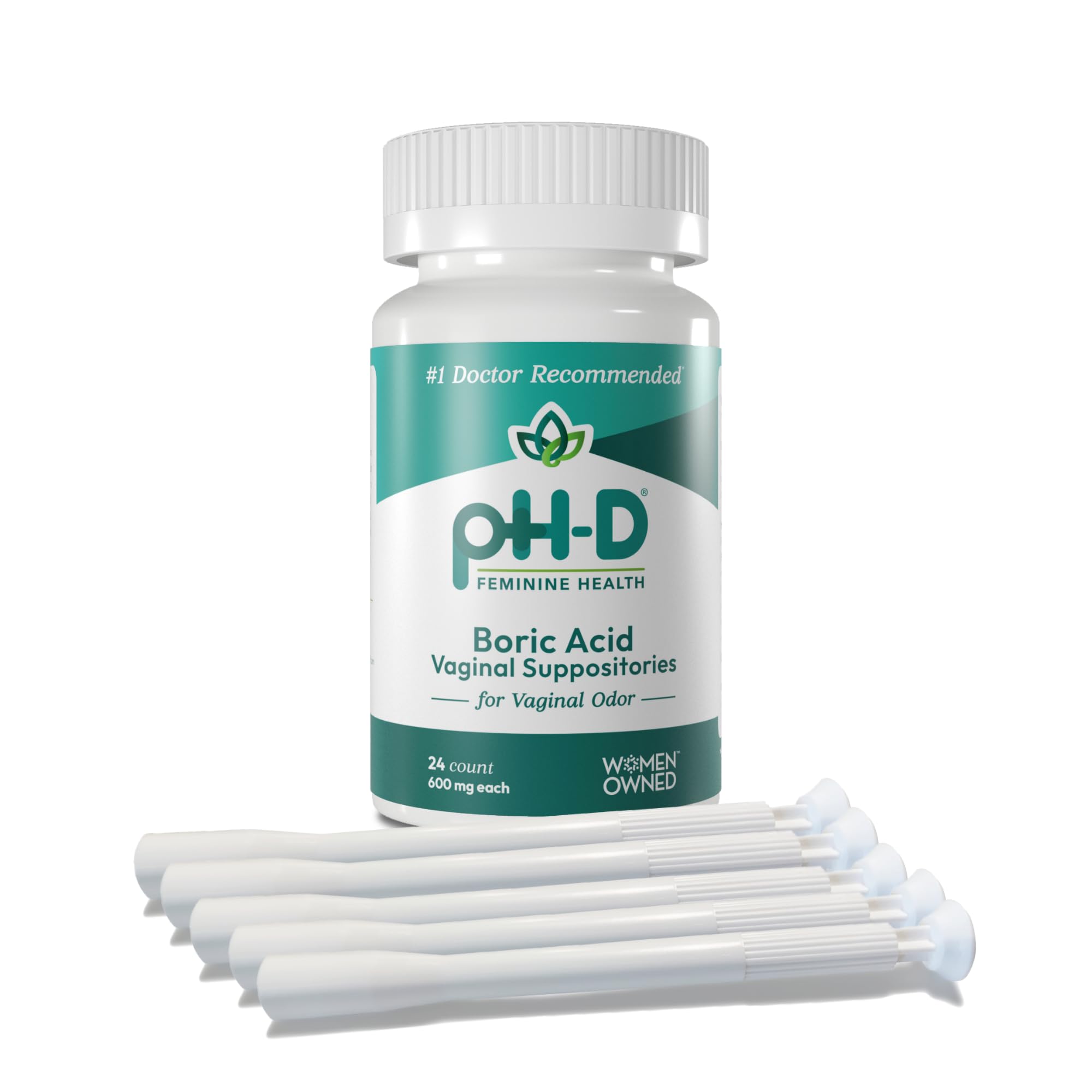 pH-D boric acid vaginal suppositories 24-count on shelf for balanced vaginal comfort