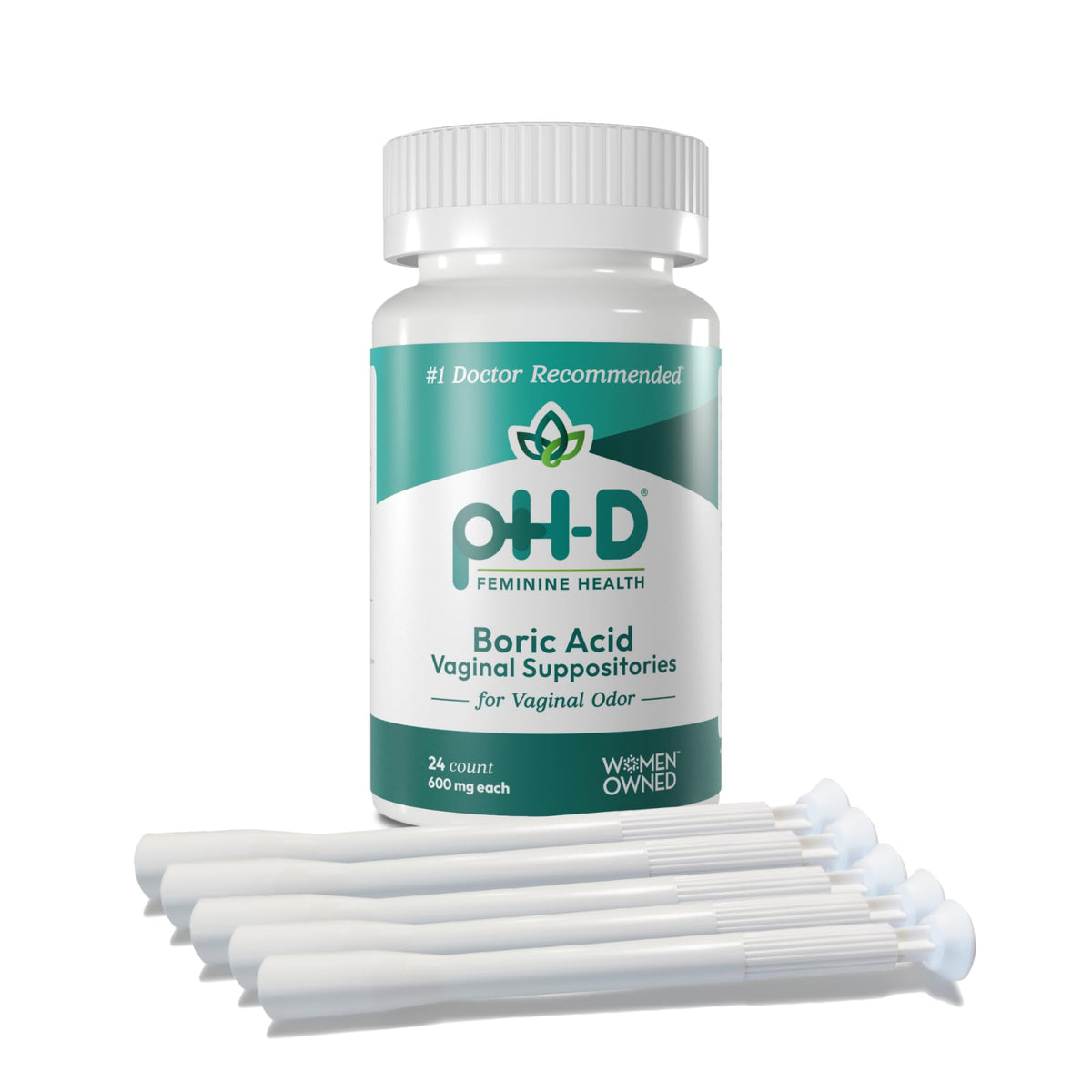 pH-D boric acid vaginal suppositories 24-count on shelf for balanced vaginal comfort