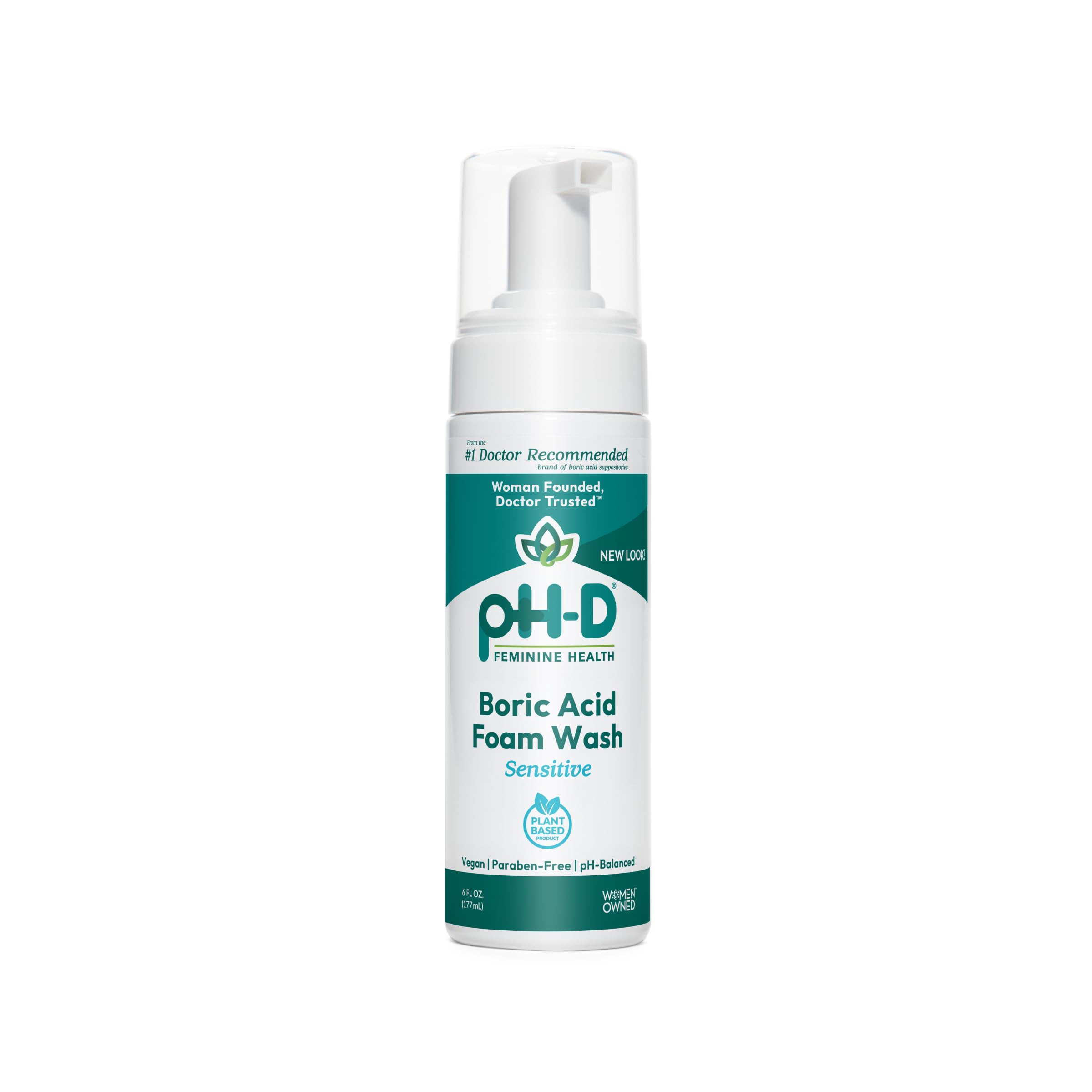 pH-D boric foam wash bottle pouring for gentle daily external cleansing.